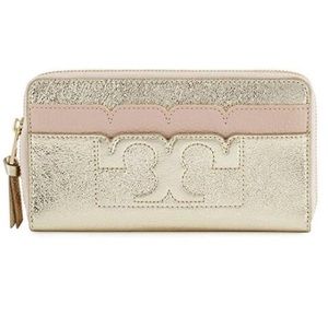 Tory Burch Gold and White scalloped wallet